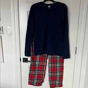 Lands' End sleep wear. Navy top and Red Plaid Women's pants